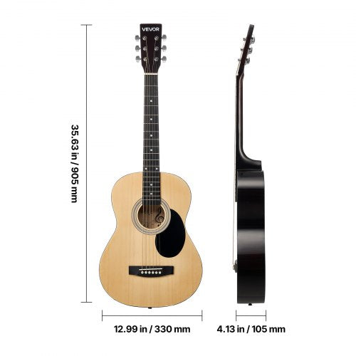 Dreadnought Acoustic Guitar 36 in 6String Natural Solid Top Guitar