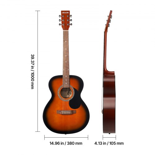Dreadnought Acoustic Guitar 40 in 6String Sunburst Solid Top Guitar