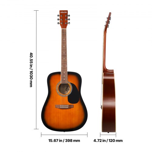 Dreadnought Acoustic Guitar 41 in 6String Sunburst Solid Spruce Top