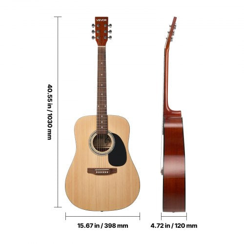 Dreadnought Acoustic Guitar 41 in 6String Natural Solid Spruce Top