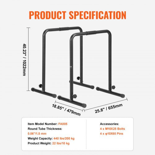 Dip Bars 440 lbs Capacity Heave Duty Dip Stand Station with Adjustable