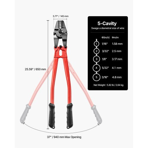 24 Hand Swager Cable Wire Rope Cutter Swage 116 332 18 532 316