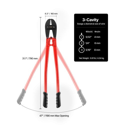 30 Hand Swager Swaging Tool for 532 14 and 516 Wire Rope Cable –