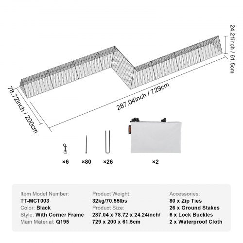 Chicken Tunnels 287 x 787 x 242 inchLxWxH Chicken Tunnels for Yard