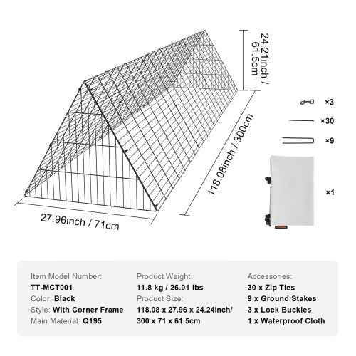 Chicken Tunnels 1181 x 28 x 24.2 inch LxWxH Chicken Tunnels for Yard