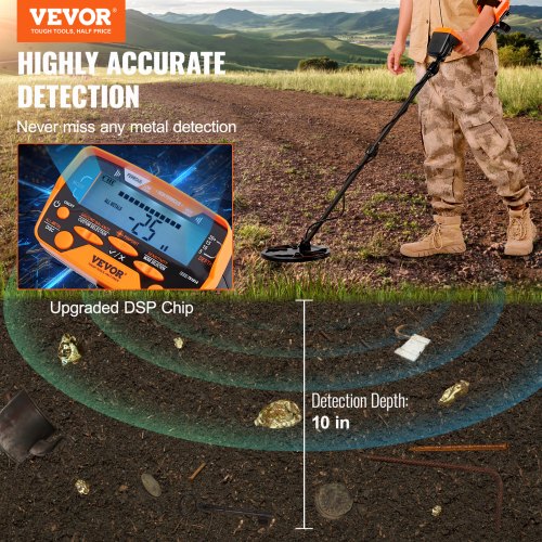 Metal Detector for Adults Kids 10 Inch Waterproof Search Coil with LCD