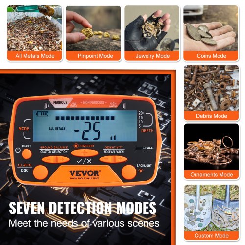 Metal Detector for Adults Kids 10 Inch Waterproof Search Coil with LCD