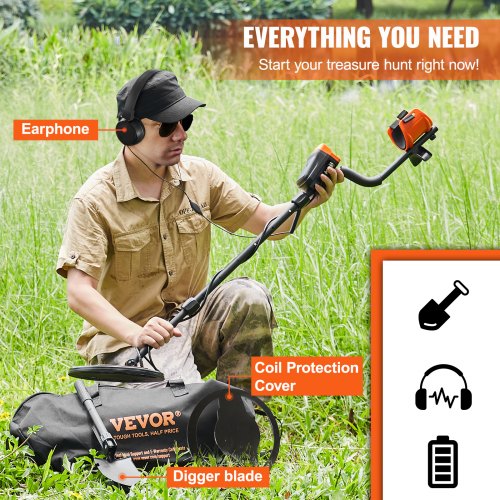 Metal Detector for Adults Kids 10 Inch Waterproof Search Coil with LCD