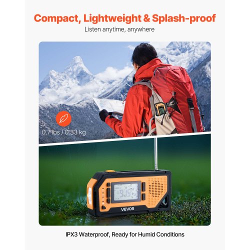 Emergency Weather Radio 2000mAh Battery FMAMWBNOAA Alert Solar Hand