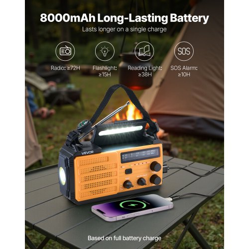 Emergency Weather Radio 8000mAh Battery FMAMWBNOAA Alert Solar Hand