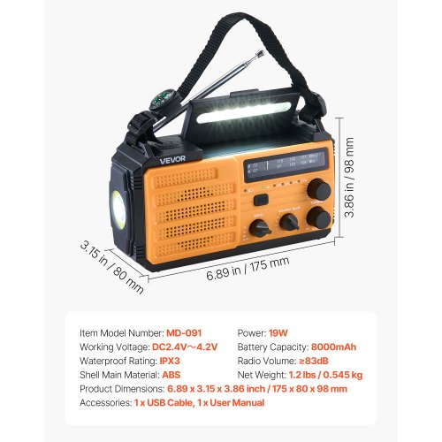 Emergency Weather Radio 8000mAh Battery FMAMWBNOAA Alert Solar Hand