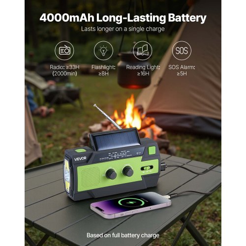 Emergency Weather Radio 4000mAh Battery FMAMWBNOAA Alert Solar Hand