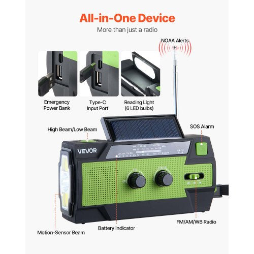 Emergency Weather Radio 4000mAh Battery FMAMWBNOAA Alert Solar Hand