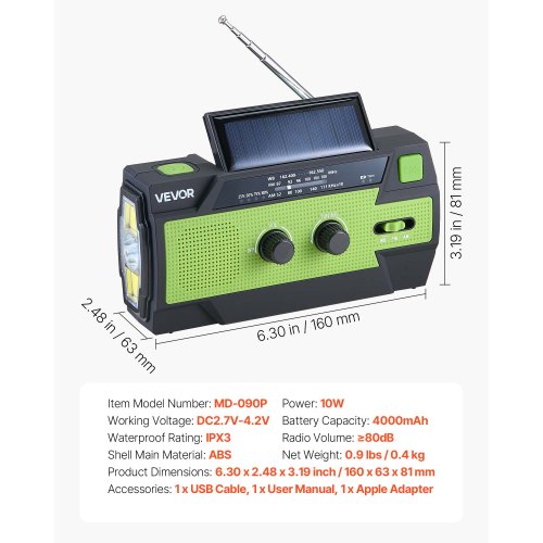 Emergency Weather Radio 4000mAh Battery FMAMWBNOAA Alert Solar Hand