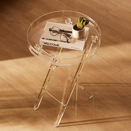 Acrylic Folding Tray Table Acrylic End Table with Folding X Leg Clear