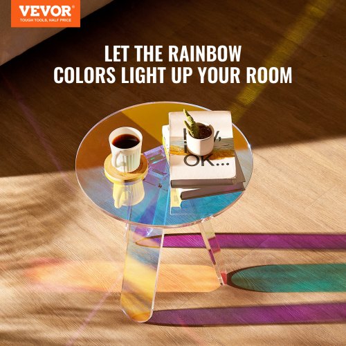 Round Iridescent Side Table Acrylic End Table Clear Rainbow Acrylic Coffee