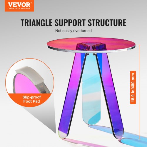 Round Iridescent Side Table Acrylic End Table Clear Rainbow Acrylic Coffee