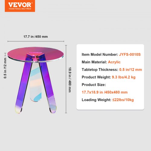 Round Iridescent Side Table Acrylic End Table Clear Rainbow Acrylic Coffee