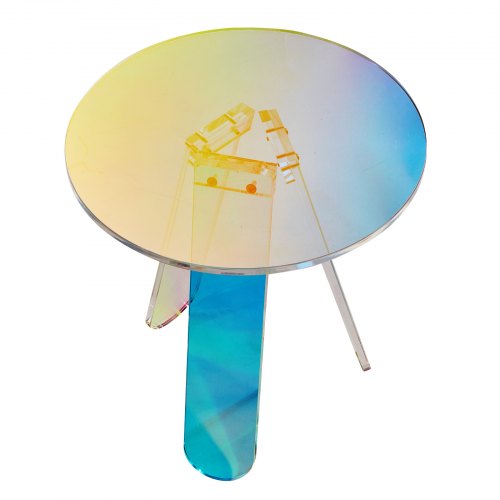Round Iridescent Side Table Acrylic End Table Clear Rainbow Acrylic Coffee