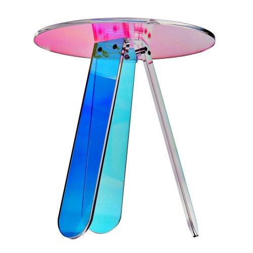 Round Iridescent Side Table Acrylic End Table Clear Rainbow Acrylic Coffee