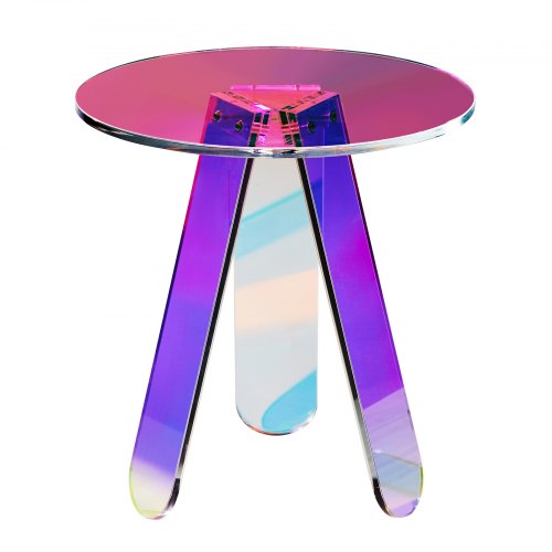 Round Iridescent Side Table Acrylic End Table Clear Rainbow Acrylic Coffee