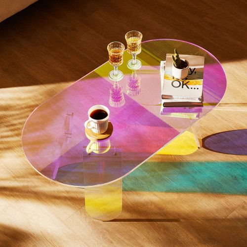 Acrylic Coffee Table Iridescent Acrylic End Table 13.8 inch high Colorful