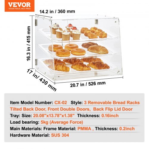 Pastry Display Case 3Tier Commercial Countertop Bakery Display Case