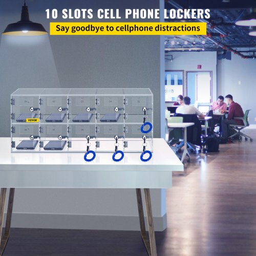 Cell Phone Storage Locker 10 Slots Acrylic Material with Door Locks and Keys