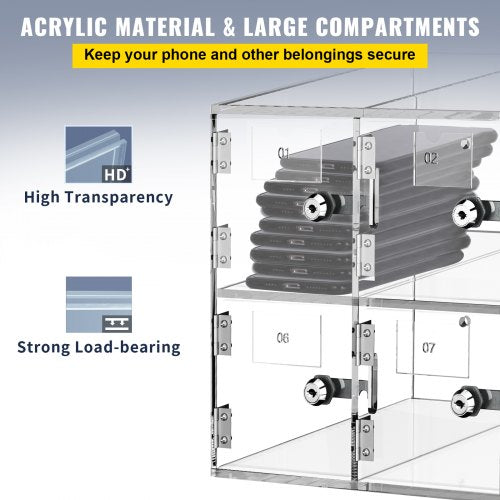 Cell Phone Storage Locker 10 Slots Acrylic Material with Door Locks and Keys