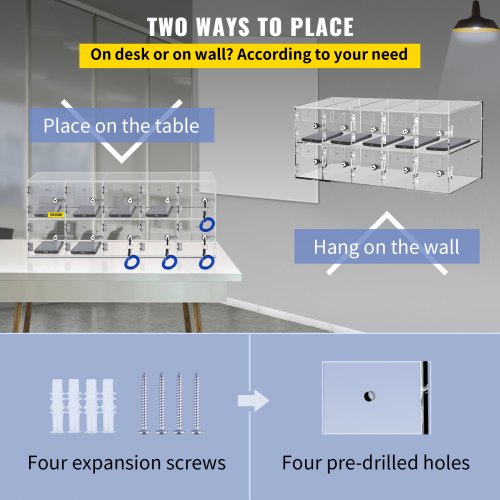 Cell Phone Storage Locker 10 Slots Acrylic Material with Door Locks and Keys