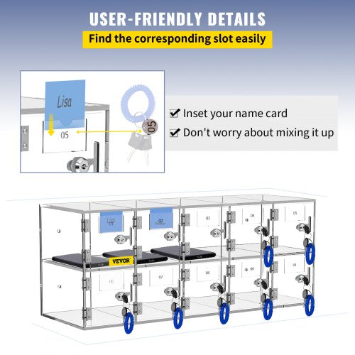 Cell Phone Storage Locker 10 Slots Acrylic Material with Door Locks and Keys