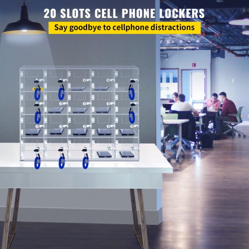 Cell Phone Storage Locker 20 Slots Acrylic Material with Door Locks and Keys