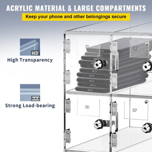 Cell Phone Storage Locker 20 Slots Acrylic Material with Door Locks and Keys
