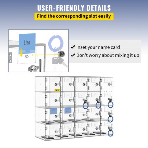 Cell Phone Storage Locker 20 Slots Acrylic Material with Door Locks and Keys