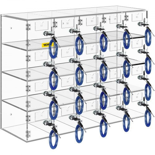 Cell Phone Storage Locker 20 Slots Acrylic Material with Door Locks and Keys
