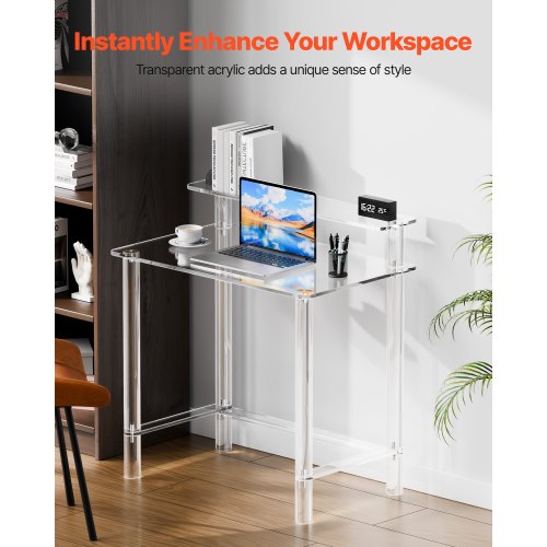 Acrylic Table 2 Tiers Clear Office Desk With Monitor Stand Study Computer