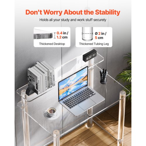 Acrylic Table 2 Tiers Clear Office Desk With Monitor Stand Study Computer