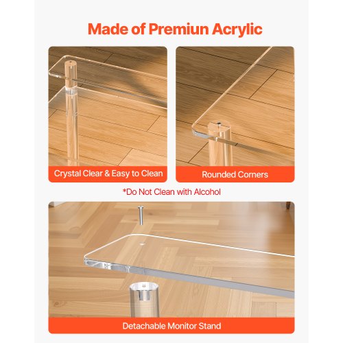 Acrylic Table 2 Tiers Clear Office Desk With Monitor Stand Study Computer