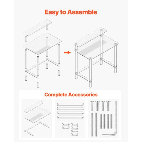 Acrylic Table 2 Tiers Clear Office Desk With Monitor Stand Study Computer