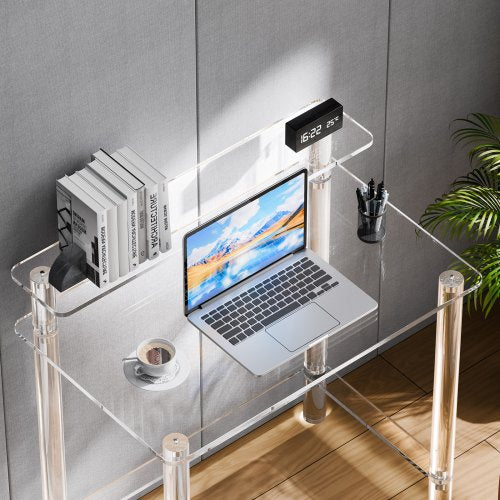 Acrylic Table 2 Tiers Clear Office Desk With Monitor Stand Study Computer