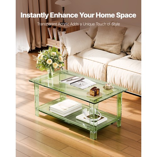 Acrylic Coffee Table 2 Tiers Center With Storage Shelf Modern Rectangle Desk