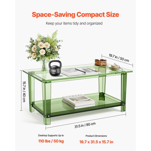 Acrylic Coffee Table 2 Tiers Center With Storage Shelf Modern Rectangle Desk