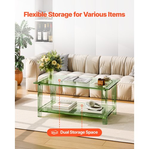 Acrylic Coffee Table 2 Tiers Center With Storage Shelf Modern Rectangle Desk