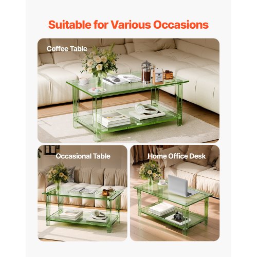 Acrylic Coffee Table 2 Tiers Center With Storage Shelf Modern Rectangle Desk