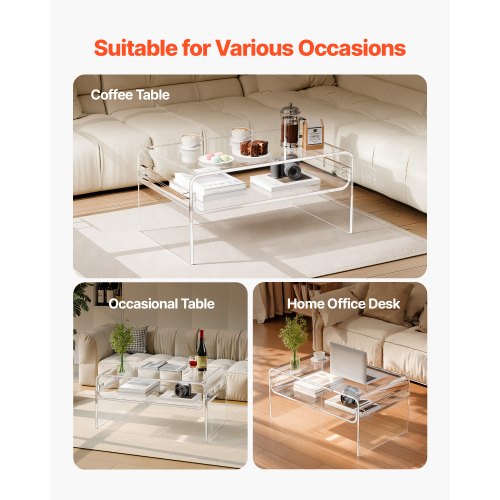 Acrylic Coffee Table 2 Tiers Center With Storage Shelf Modern Rectangle Desk lb