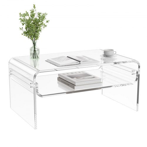 Acrylic Coffee Table 2 Tiers Center With Storage Shelf Modern Rectangle Desk lb