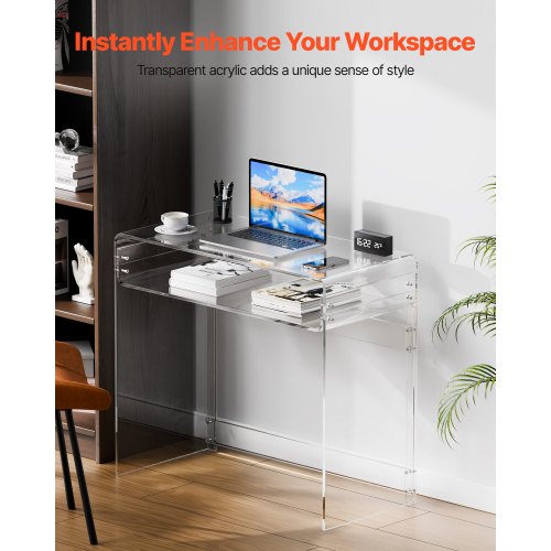 Acrylic Table 2 Tiers Clear End With Storage Shelf Modern Rectangle Side Desk