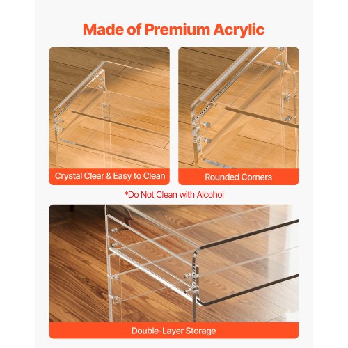 Acrylic Table 2 Tiers Clear End With Storage Shelf Modern Rectangle Side Desk