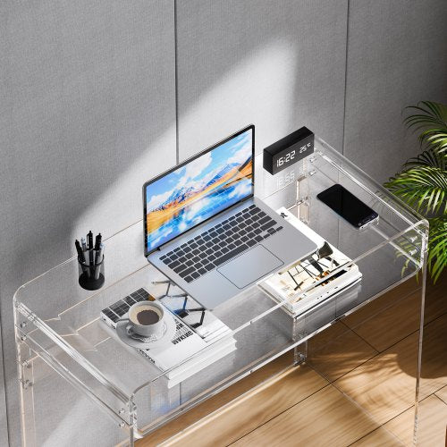 Acrylic Table 2 Tiers Clear End With Storage Shelf Modern Rectangle Side Desk