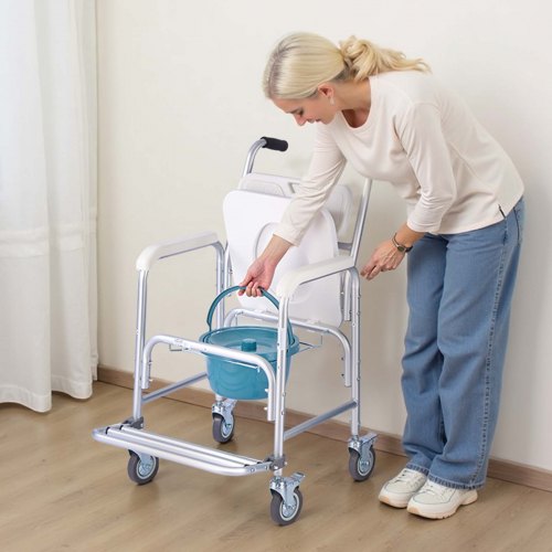 Bedside Commode Chair with Wheels 350 lbs Capacity 4in1 Portable Toilet